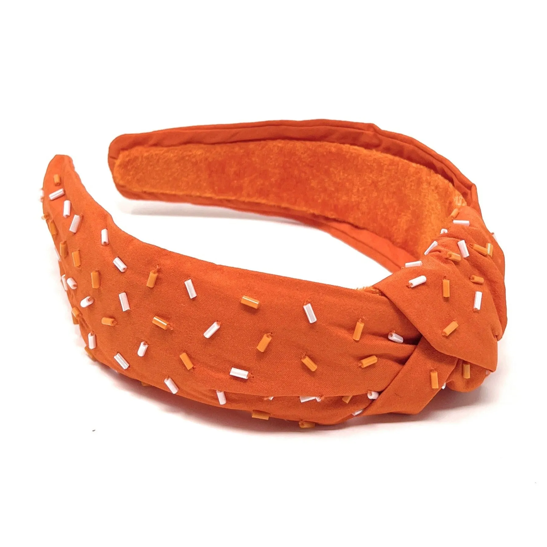 Orange Hand Beaded Sprinkles Knot Headband