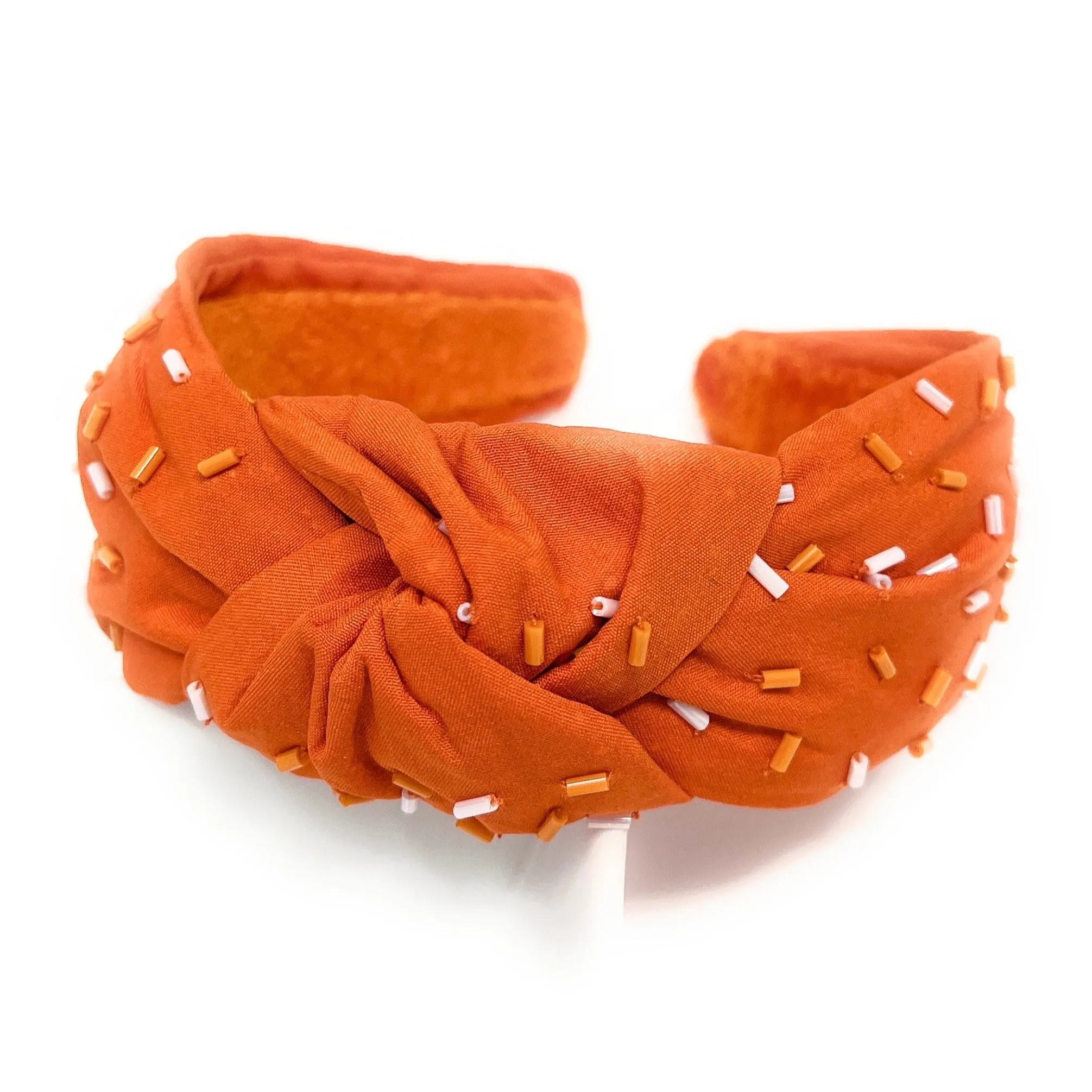 Orange Hand Beaded Sprinkles Knot Headband