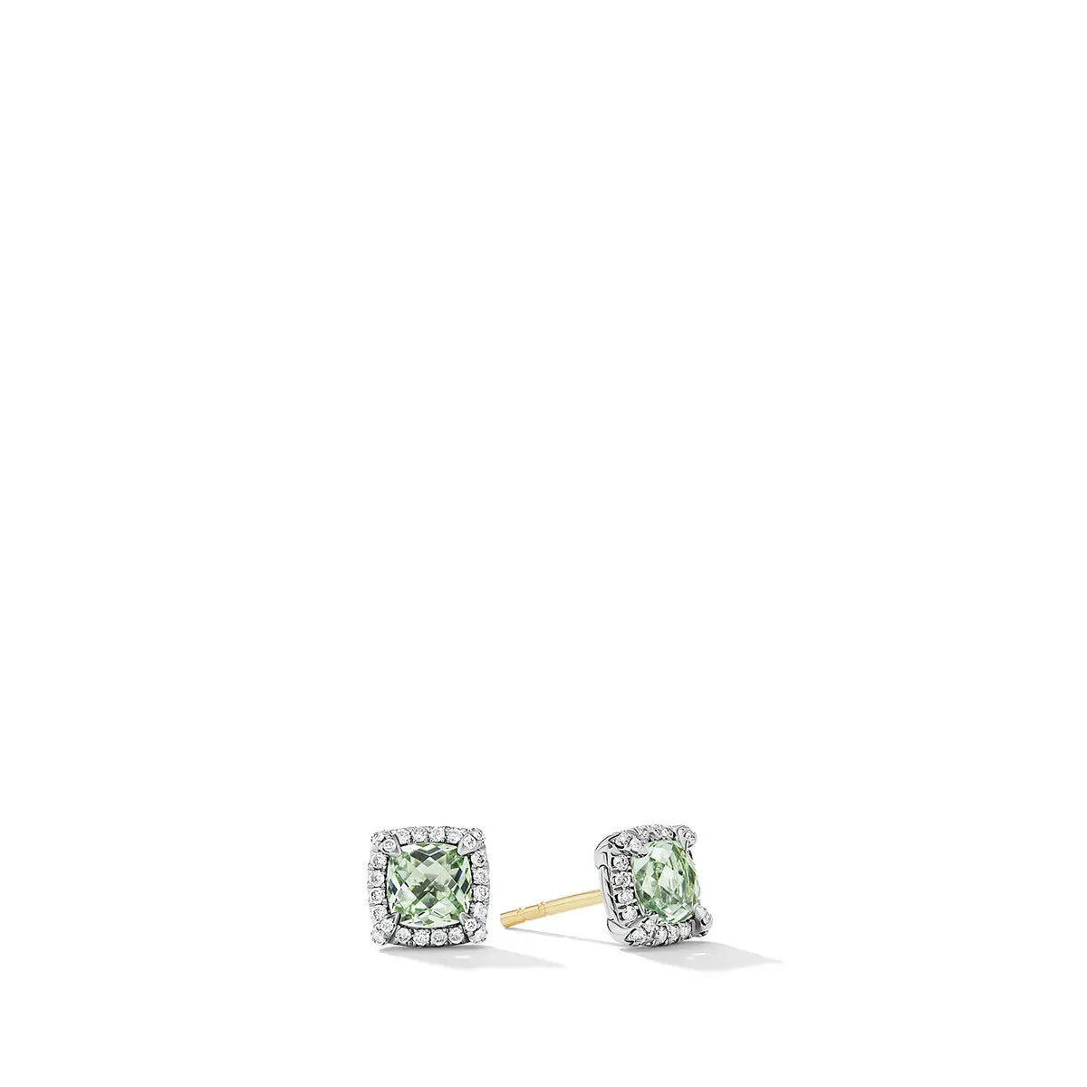 Pave Bezel Stud Earrings with Prasiolite and Diamonds