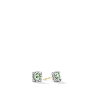 Pave Bezel Stud Earrings with Prasiolite and Diamonds