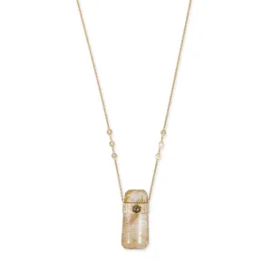 PAVE ROSE CUT DIAMOND CAP TAPERED RUTILATED QUARTZ CRYSTAL NECKLACE