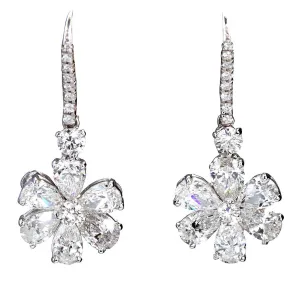 Pear Shape Diamond Platinum Flower Earpendants