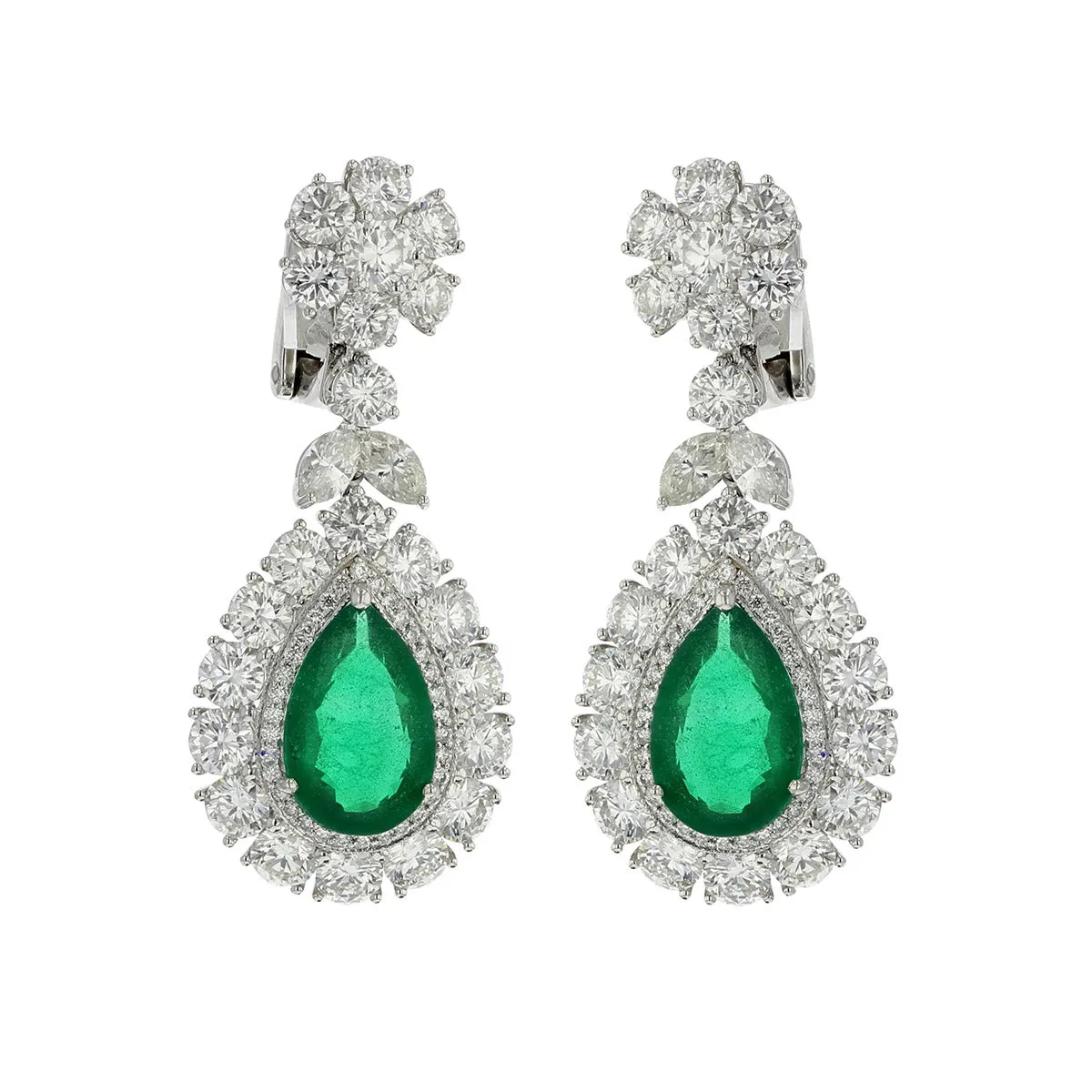 Pear Shape Emerald and Diamond Drop Earrings