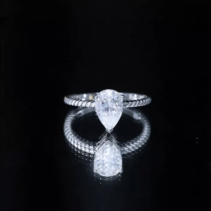 Pear Shaped Moissanite Solitaire Engagement Ring