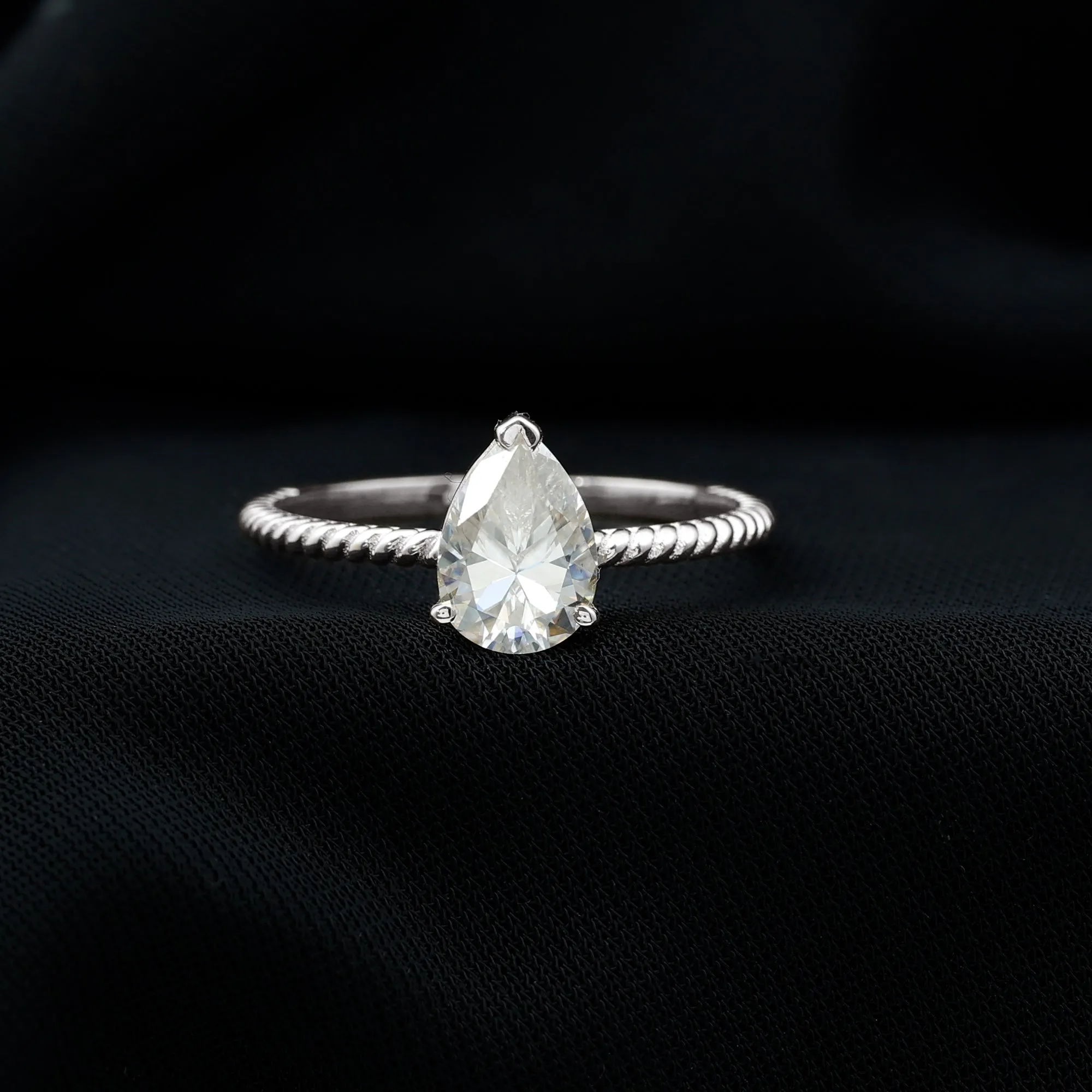 Pear Shaped Moissanite Solitaire Engagement Ring