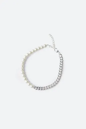 Pearl and Cuban Chain Bracelet  - Off White