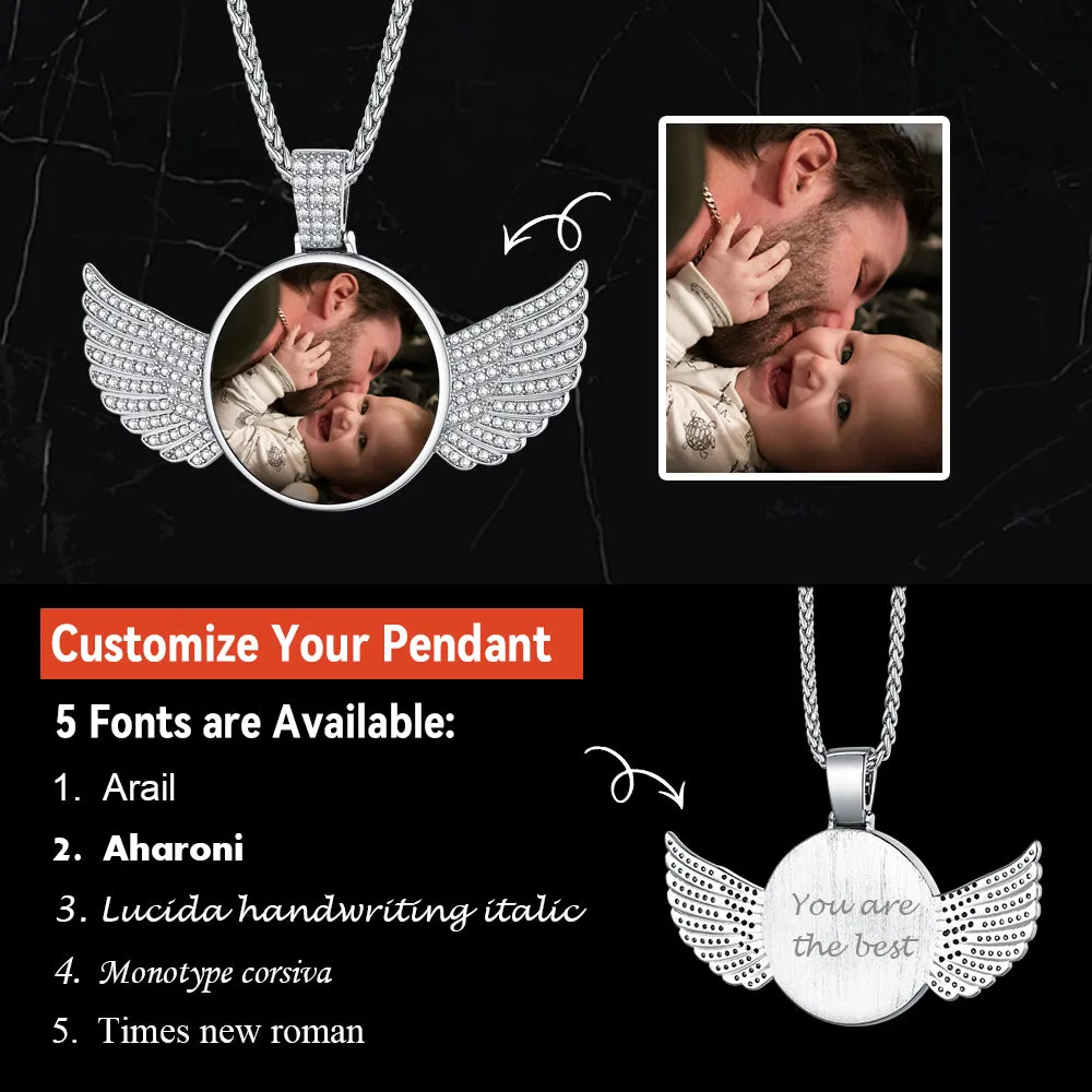 Personalized Angel Wing Picture Necklace with Cubic Zirconia Memorial Gift