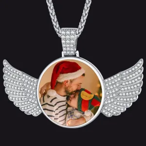 Personalized Angel Wing Picture Necklace with Cubic Zirconia Memorial Gift