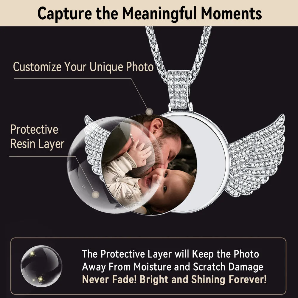 Personalized Angel Wing Picture Necklace with Cubic Zirconia Memorial Gift