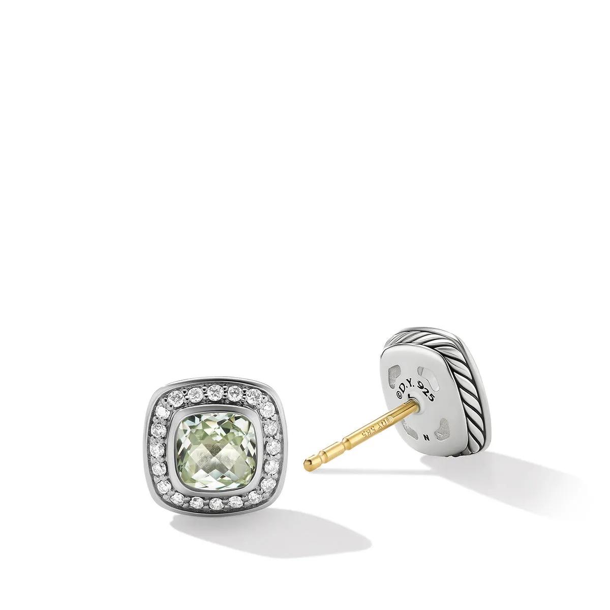 Petite Albion Stud Earrings with Prasiolite and Pave Diamonds