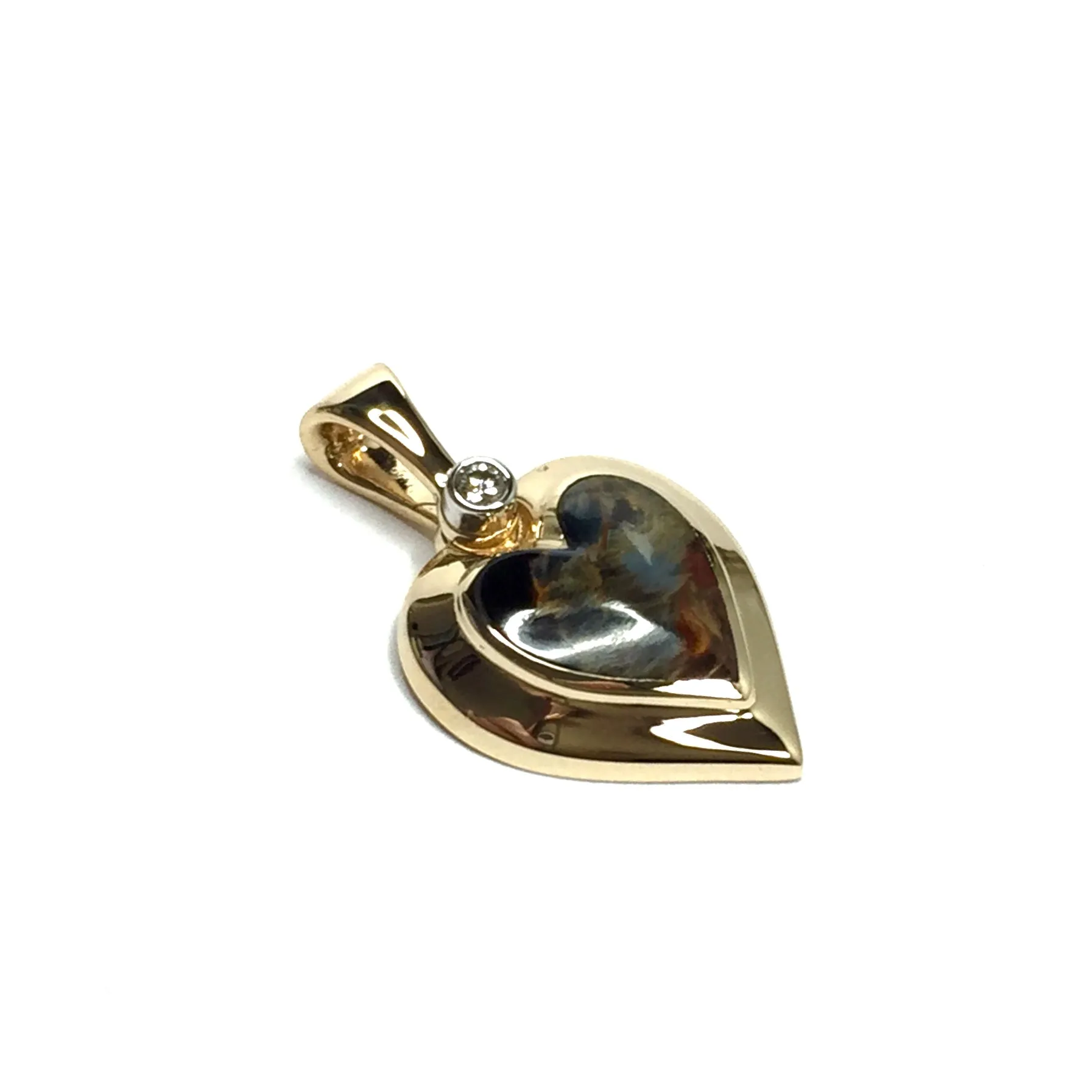 Pietersite heart shape inlaid .02ctw diamond pendant