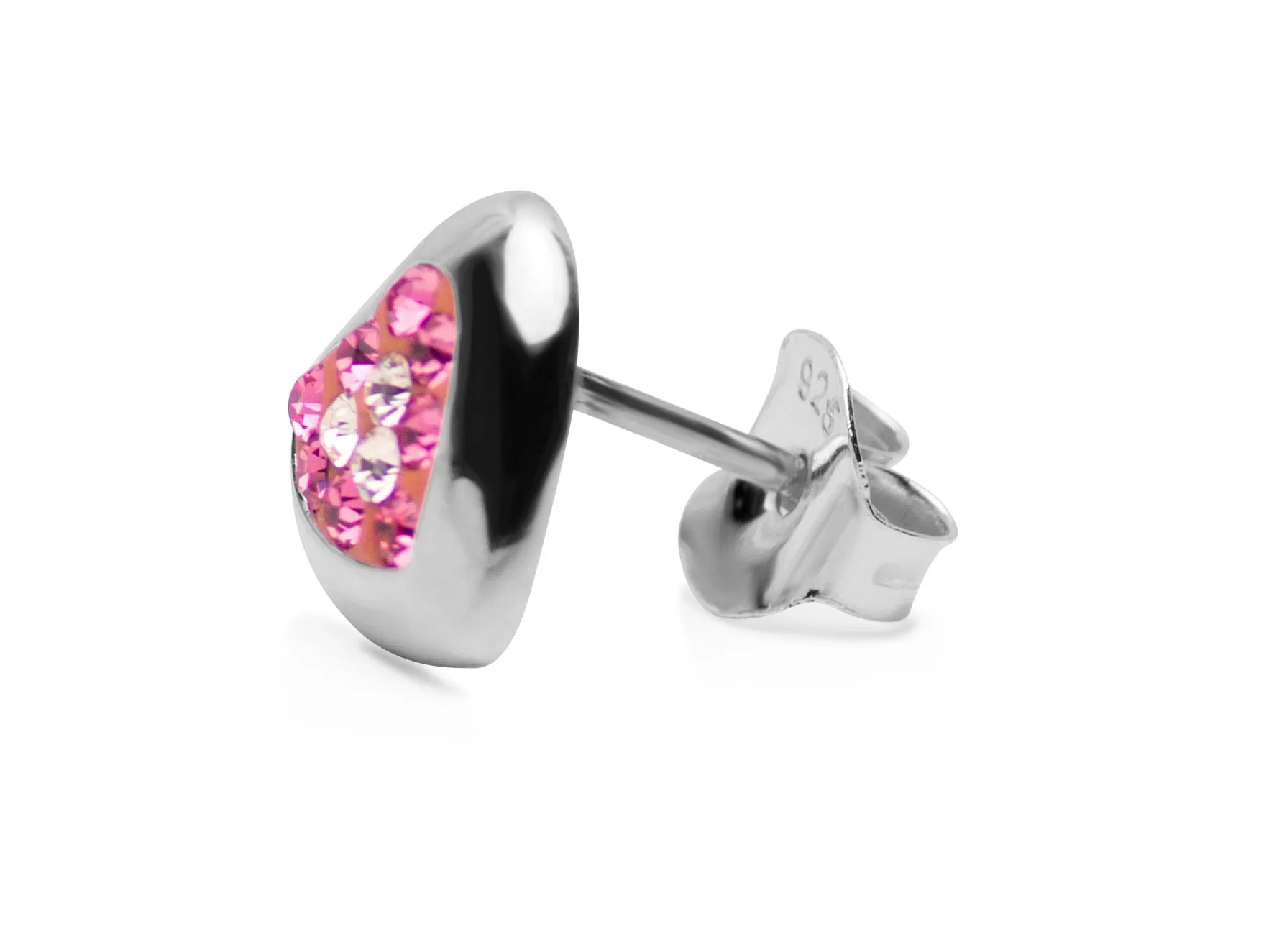 Pink & Crystal Heart Silver Earrings