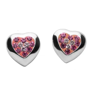 Pink & Crystal Heart Silver Earrings