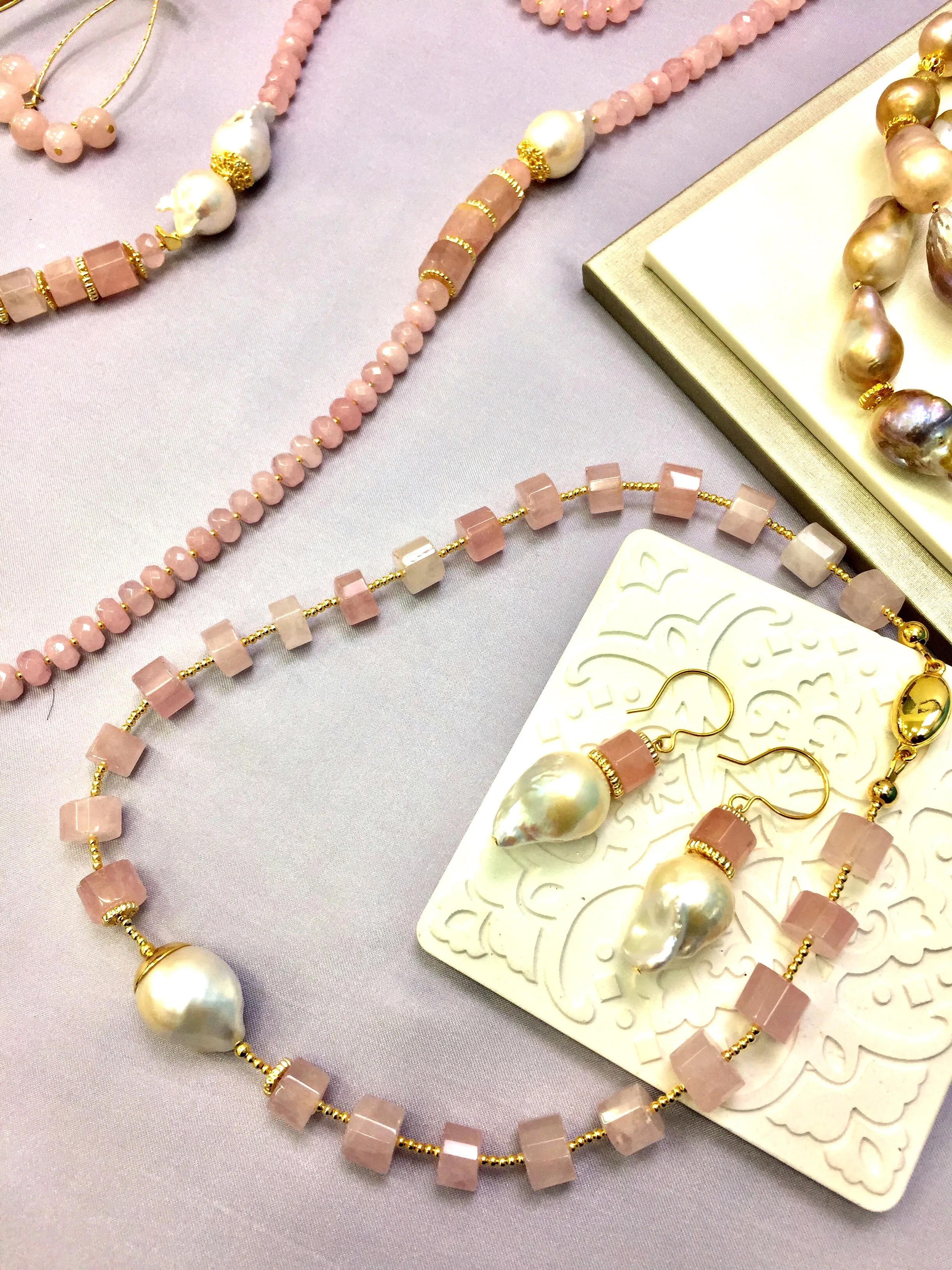 Pink Rose Quartz With Baroque Pearl Minimalist Necklace DN221