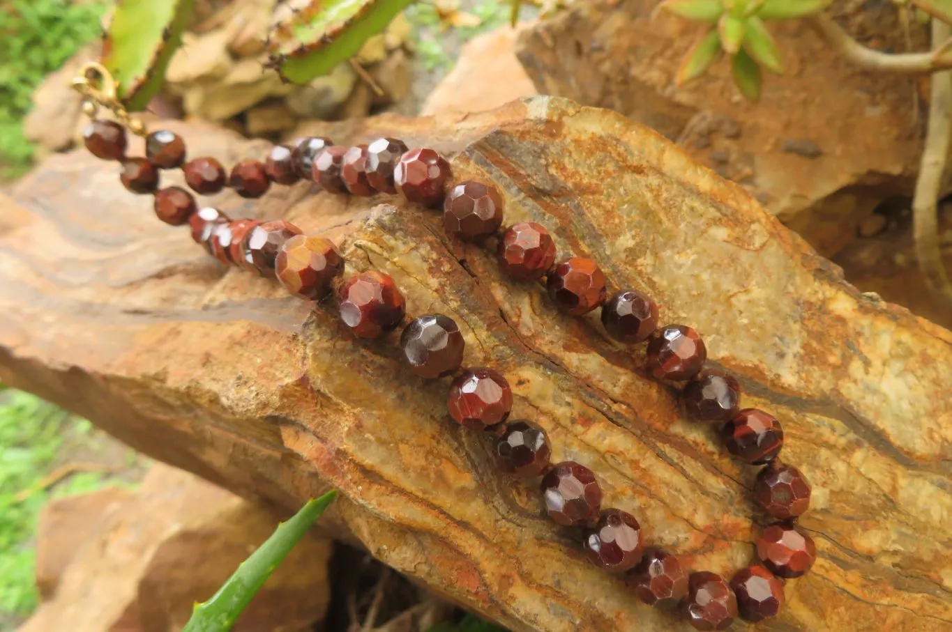 Polished Red Tigers Eye Faceted Beaded Necklace - Sold Per Item - From South Africa