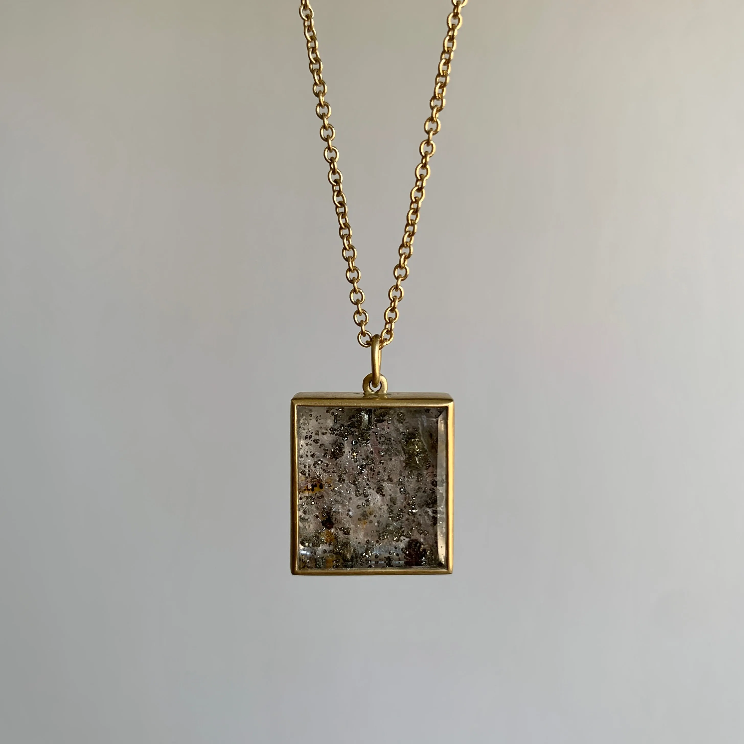 Pyrite Included Quartz Cube Pendant