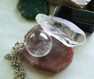 Quartz Crystal Ball Pendant Necklace   Quartz Point - Crystal Web Combo