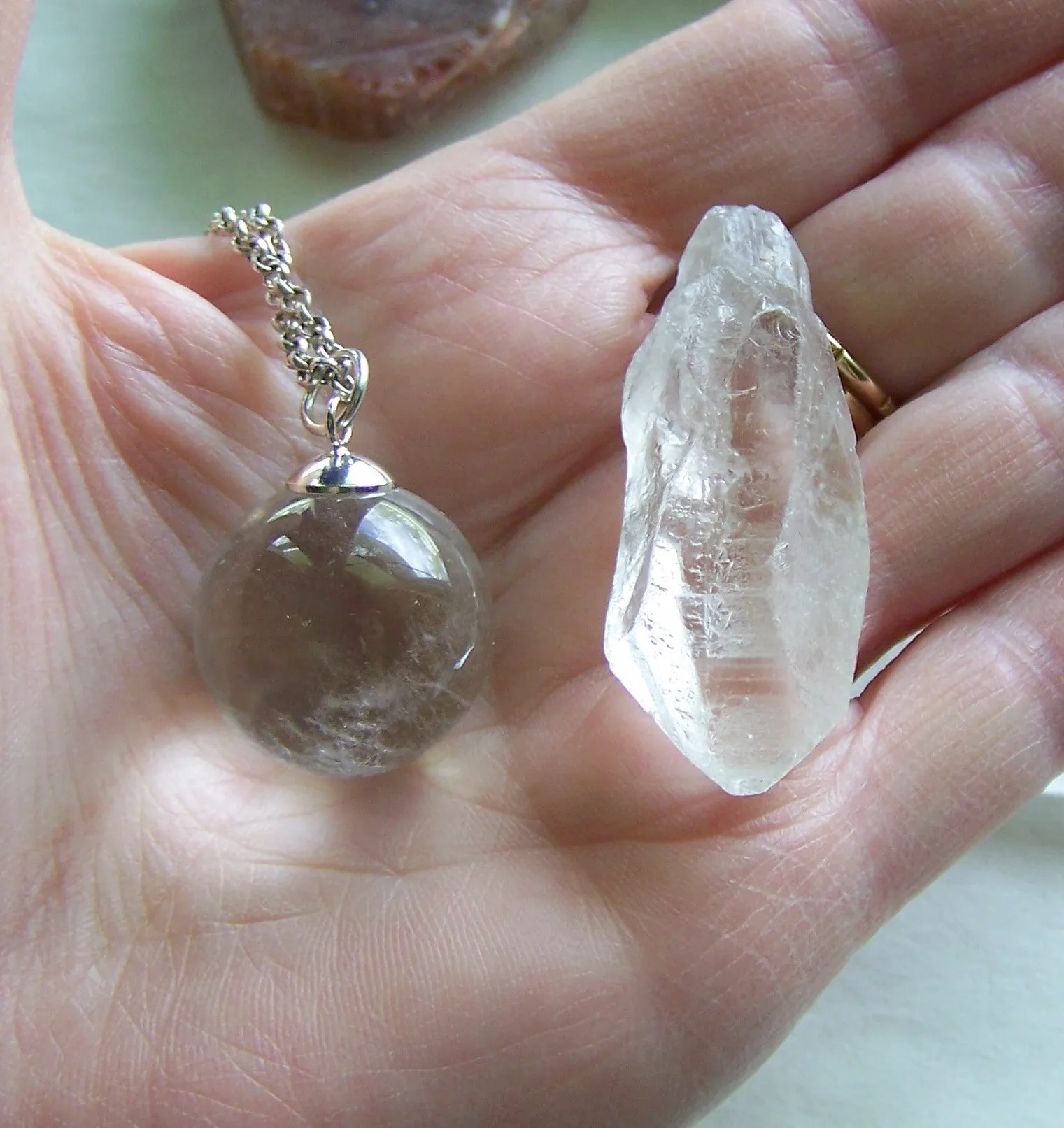 Quartz Crystal Ball Pendant Necklace   Quartz Point - Crystal Web Combo