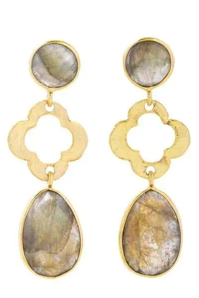 Quatrefoil Gemstone Dangle Earrings