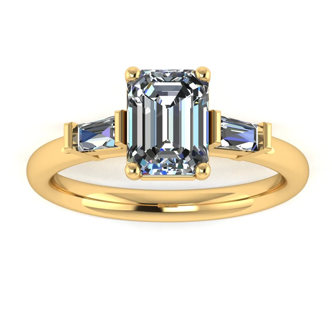 "Elise" Three Stone Emerald Cut Diamond with Tapered Baguette Sides Trilogy Engagement Ring 3SEC50