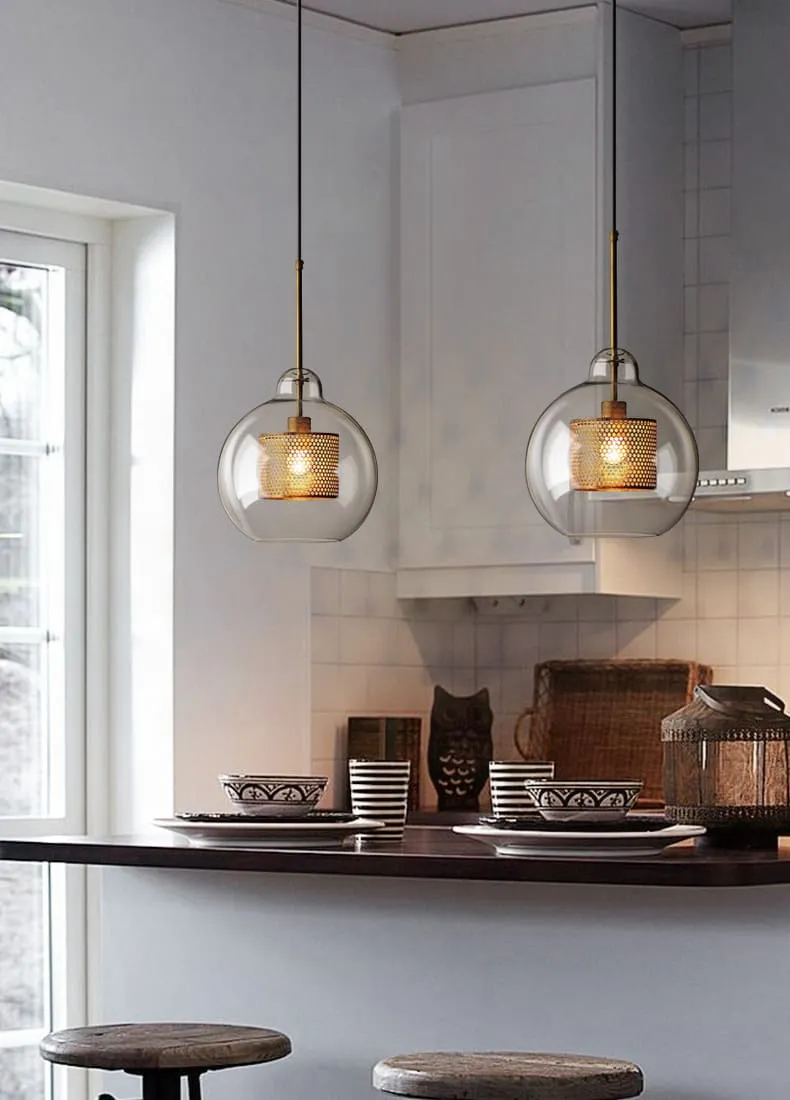 Ramoona Clear Glass Metal Grill Pendant Lamp