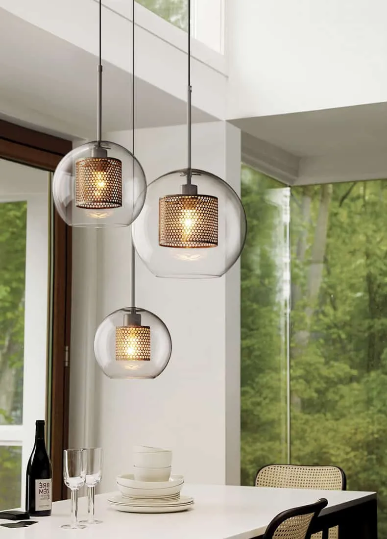 Ramoona Clear Glass Metal Grill Pendant Lamp