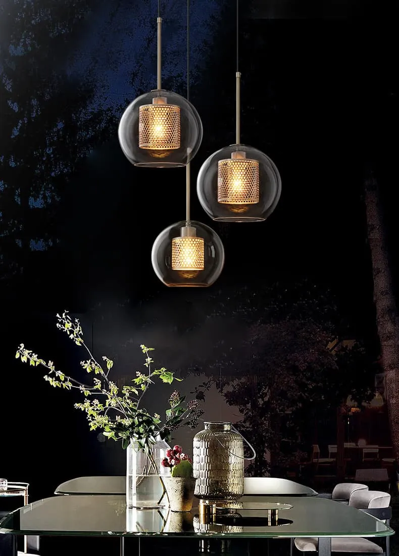 Ramoona Clear Glass Metal Grill Pendant Lamp