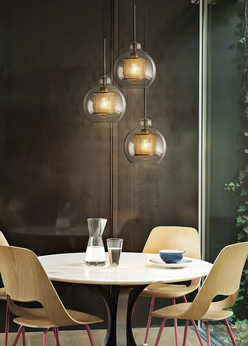 Ramoona Clear Glass Metal Grill Pendant Lamp