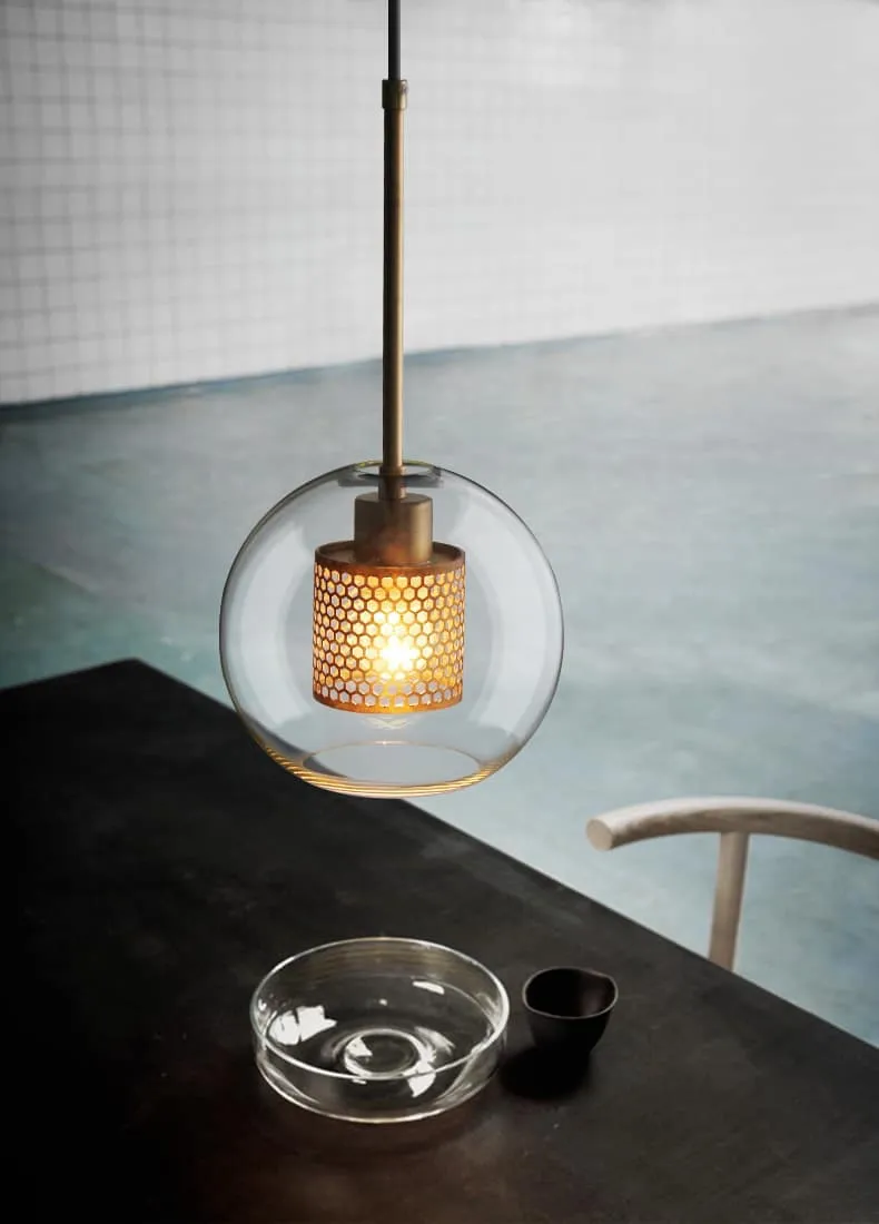 Ramoona Clear Glass Metal Grill Pendant Lamp