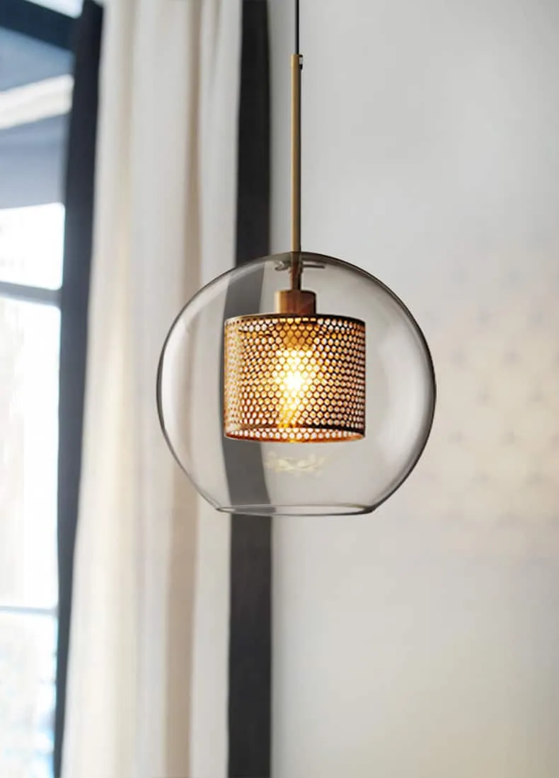 Ramoona Clear Glass Metal Grill Pendant Lamp