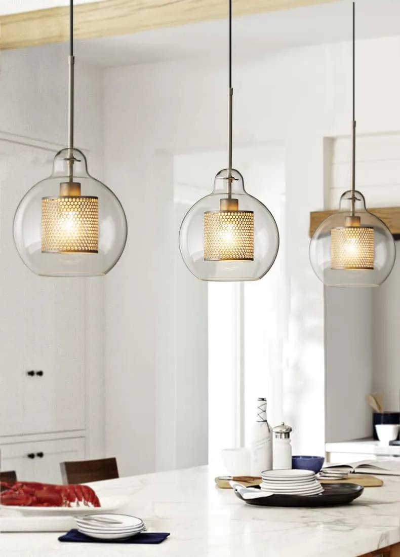 Ramoona Clear Glass Metal Grill Pendant Lamp