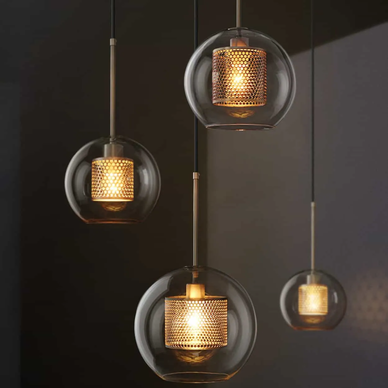 Ramoona Clear Glass Metal Grill Pendant Lamp