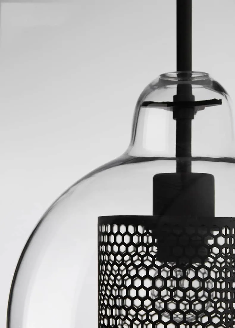 Ramoona Clear Glass Metal Grill Pendant Lamp