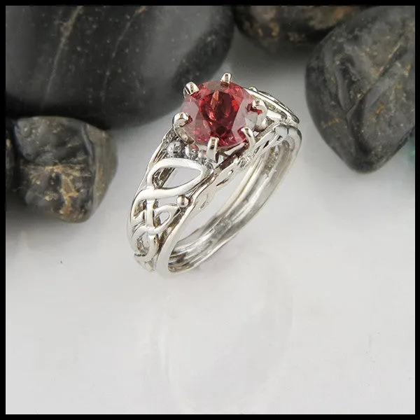 Raspberry Rhodolite Garnet Cathedral Ring in Gold