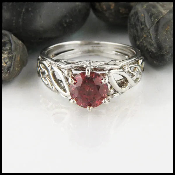 Raspberry Rhodolite Garnet Cathedral Ring in Gold