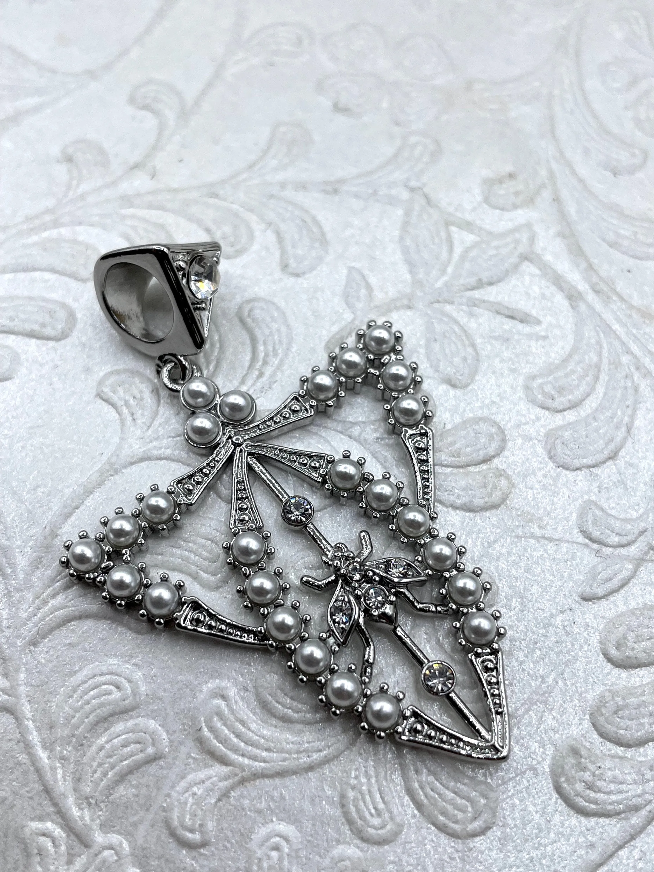 Reproduction Edwardian Paste Fly Pendant, Pearl and CZ Accents, 4 styles, 42mm x 34mm x 3mm, Fast Shipping