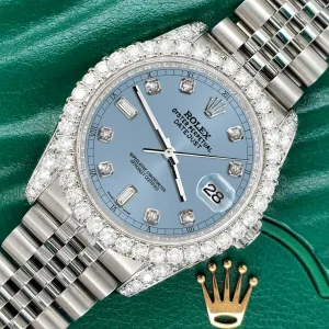 Rolex Datejust  36mm 4CT Diamond Bezel/Lugs/Ice Blue 6 9 Baguette Dial  TFJ-142508637