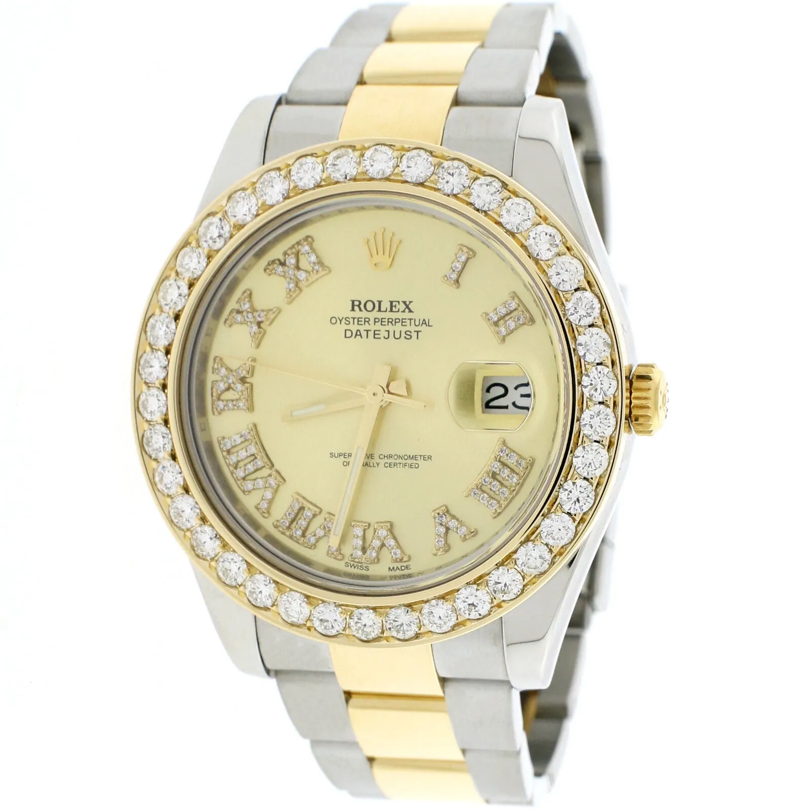 Rolex Datejust II 41MM 2-Tone Watch/Champagne Dial/Diamond Roman/4.0Ct Bezel TFJ-142508165