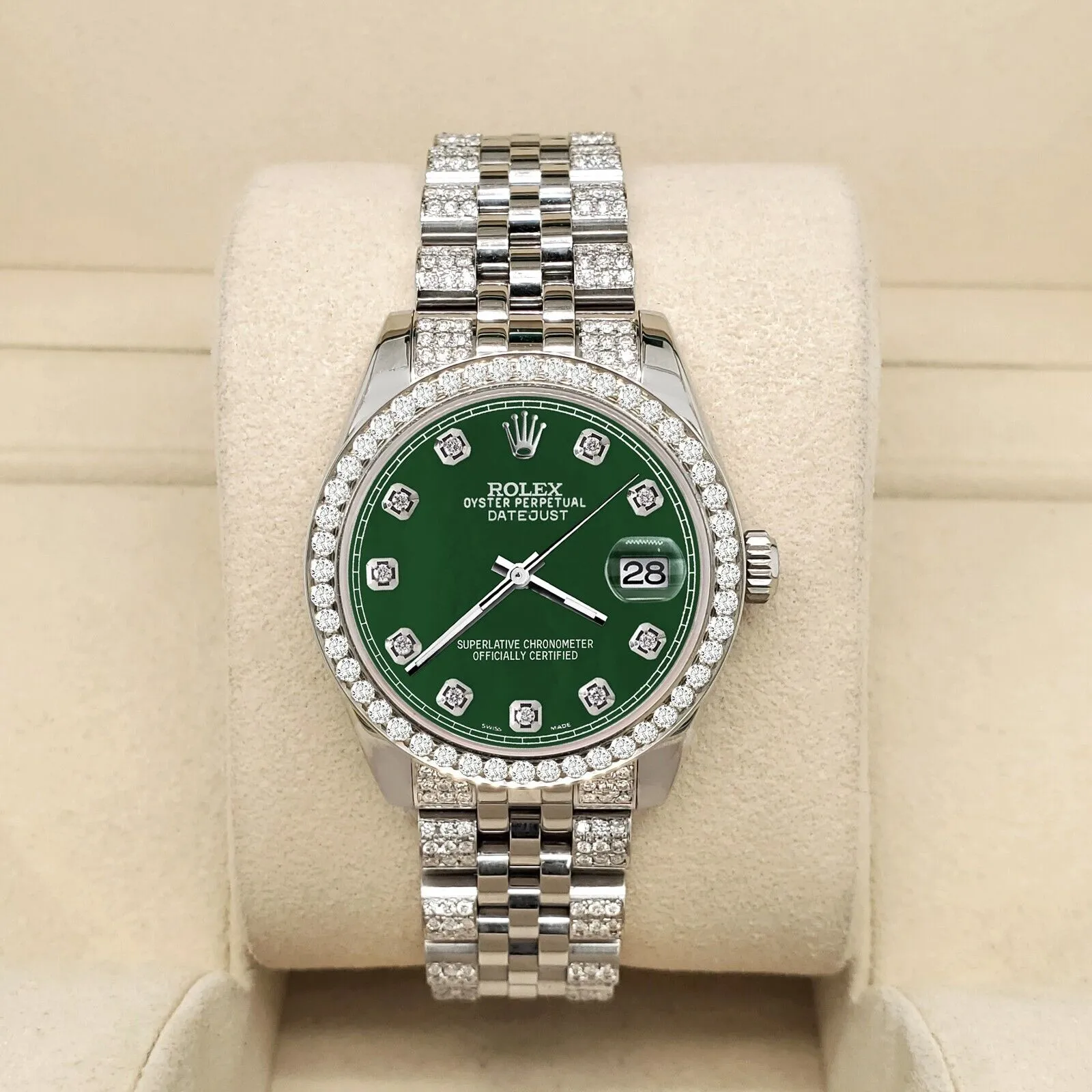 Rolex Datejust Midsize 31mm 3.3ct Diamond Bezel/Bracelet/Forest Green Dial Watch TFJ-142508195