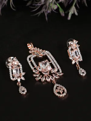 Rose Gold Plated Handcrafted Zircon Stone Pendant Set