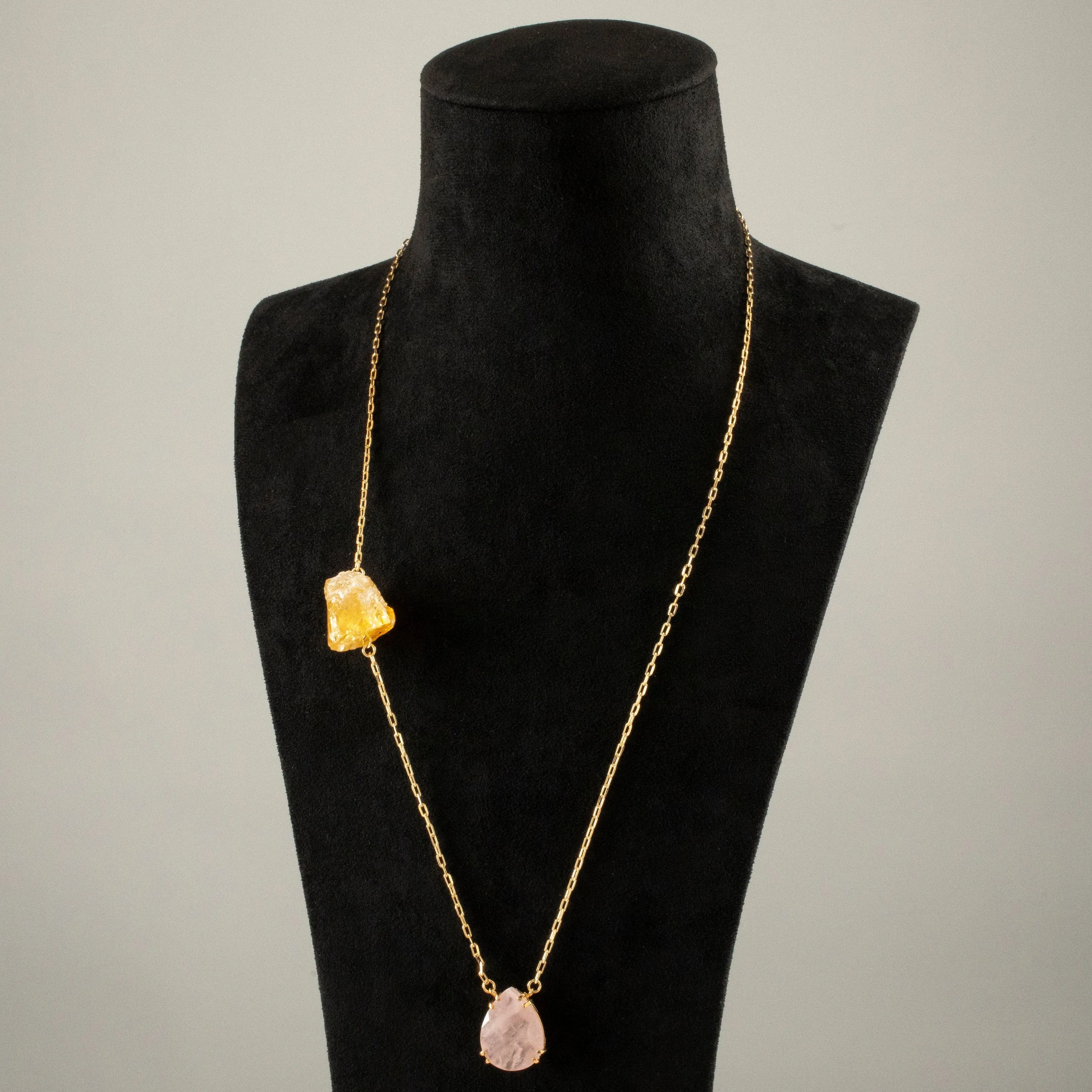 Rose Quartz & Citrine Drop Necklace