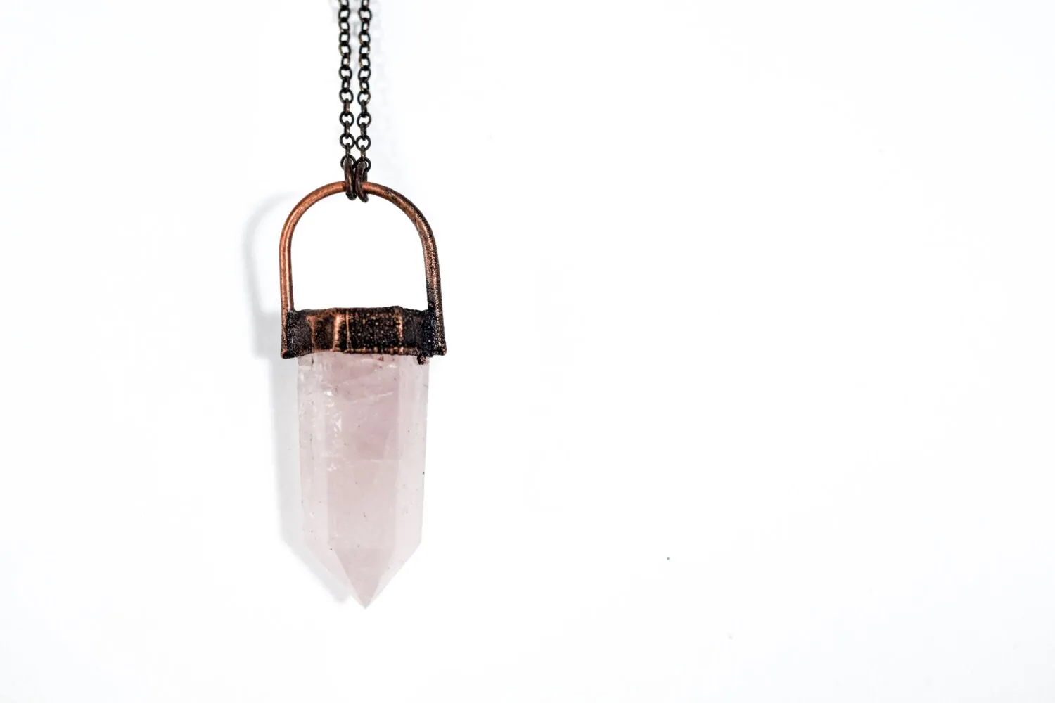 Rose Quartz crystal necklace | Electroformed crystal necklace