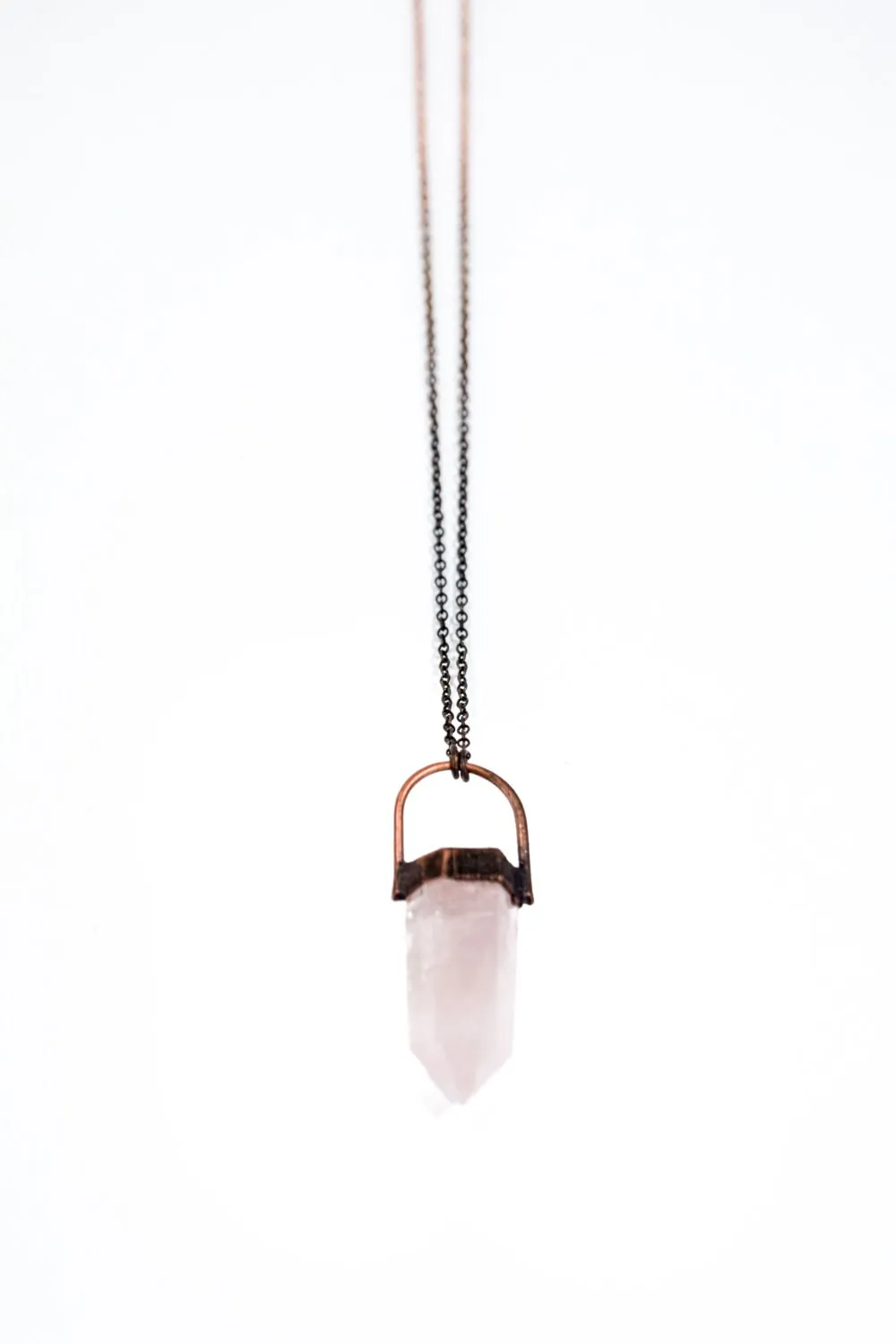 Rose Quartz crystal necklace | Electroformed crystal necklace