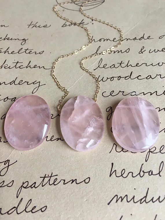 Rose Quartz Pendant Necklace on 14K Gold Fill or Sterling Silver