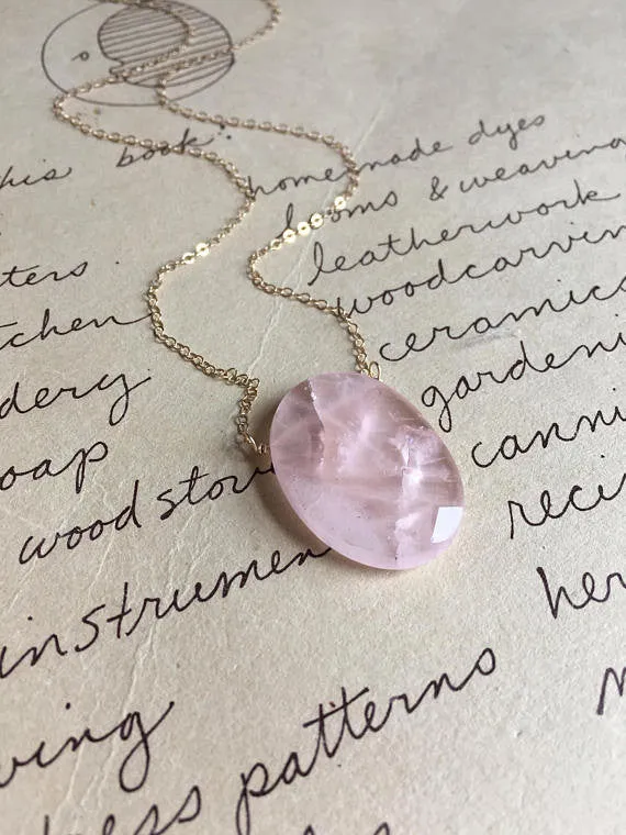 Rose Quartz Pendant Necklace on 14K Gold Fill or Sterling Silver