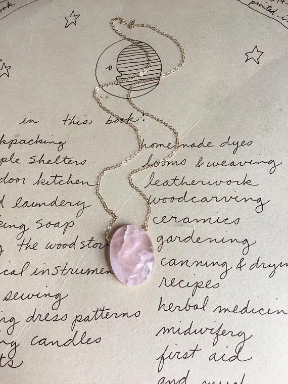 Rose Quartz Pendant Necklace on 14K Gold Fill or Sterling Silver