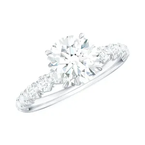 Round Cut Moissanite Solitaire Engagement Ring with Side Stones