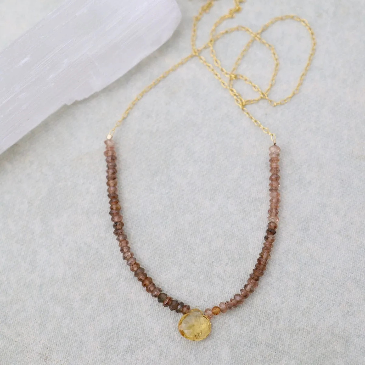 Rutilated Quartz Arc & Citrine Briolette Drop Necklace