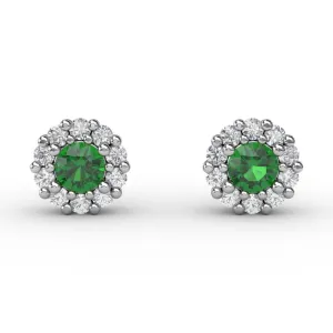 Shared Prong Emerald and Diamond Stud Earrings