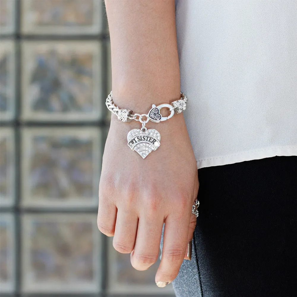 Silver #1 Sister Pave Heart Charm Braided Bracelet